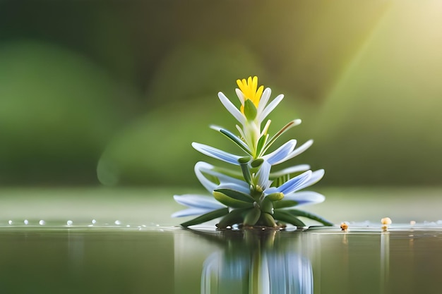 een bloem in het water met de zon erachter