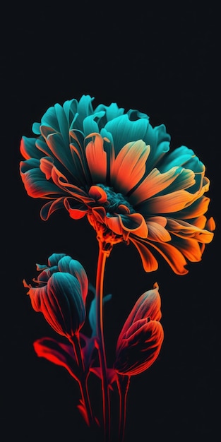 Een bloem met een blauwe en oranje achtergrond