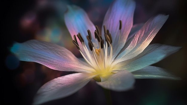 Een bloem met een blauwe en roze achtergrond