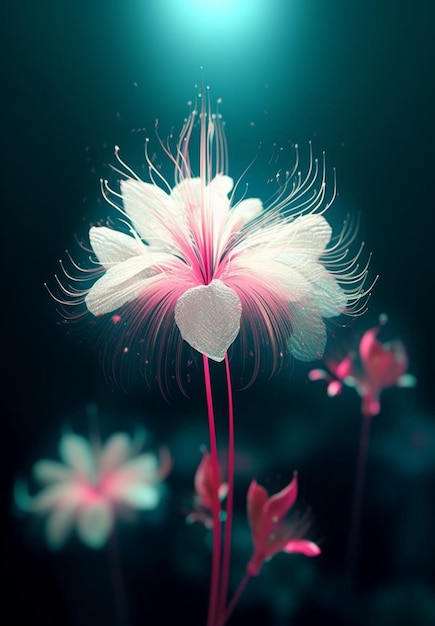 Een bloem met een hart erop staat midden op een donkere achtergrond.