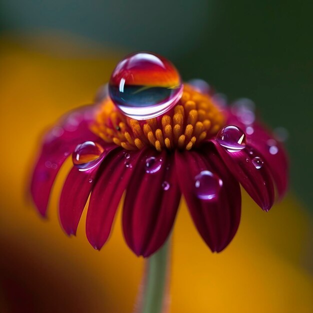 Een bloem met een waterdruppel erop