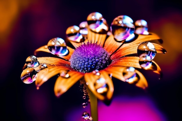 Een bloem met waterdruppels erop