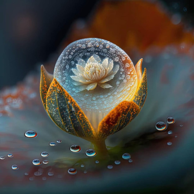 Een bloem met waterdruppels erop