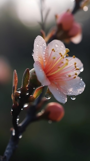 Een bloem met waterdruppels erop.