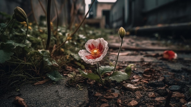 Een bloem midden op de weg