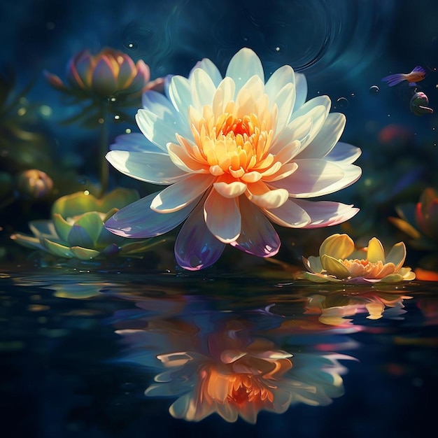 een bloem wordt weerspiegeld in het water met de weerspiegeling van de bloem in het water.