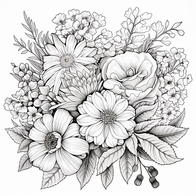 Een bloemen bos lijntekeningen illustraties