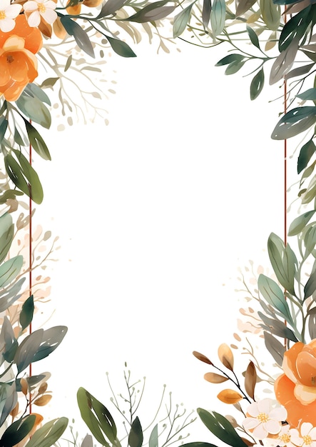 een bloemenframe met oranje bloemen en groene bladeren Abstract Brown gebladerte achtergrond met negatief