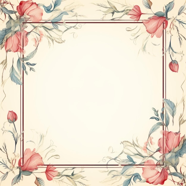 een bloemenframe met rode en roze bloemen op een beige achtergrond