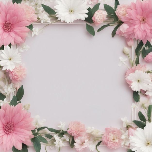 Een bloemenframe met roze en witte bloemen