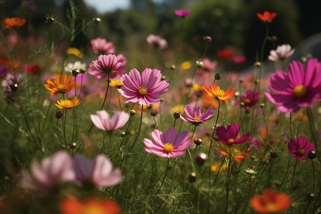 Een bloemenveld in de lente generatieve ai