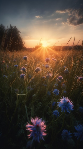 Een bloemenveld in de zon