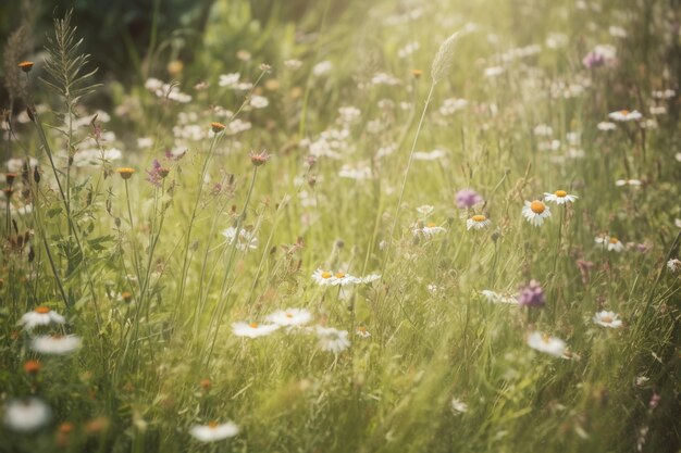 Een bloemenveld in het zonlicht