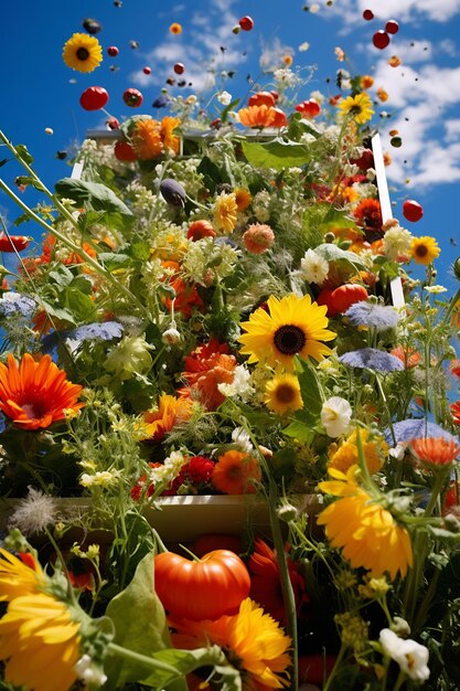 Foto een bloempot met bloemen op de achtergrond