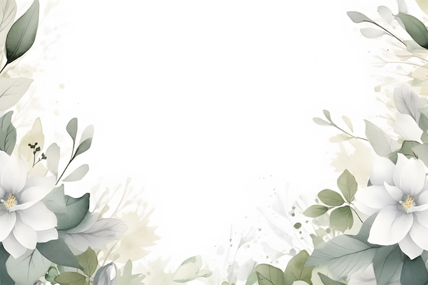een bloemrijke achtergrond met witte bloemen en groene bladeren