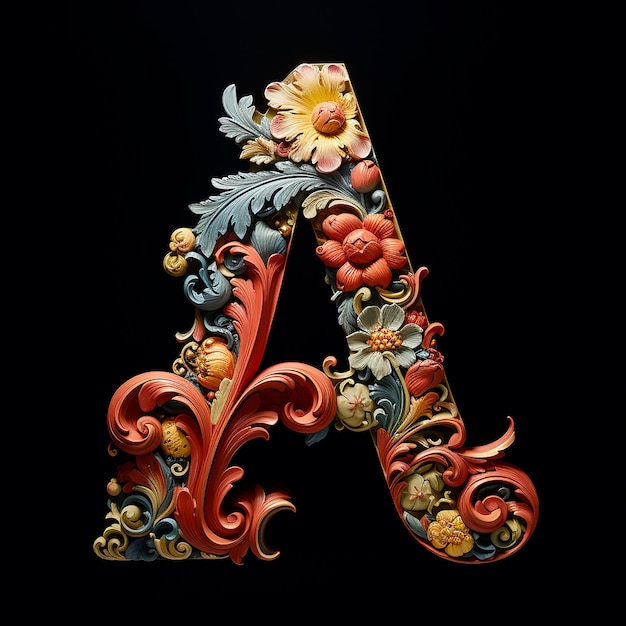 Foto een bloemrijke handgemaakte letter a op een doorzichtige achtergrond in de stijl van rood en brons