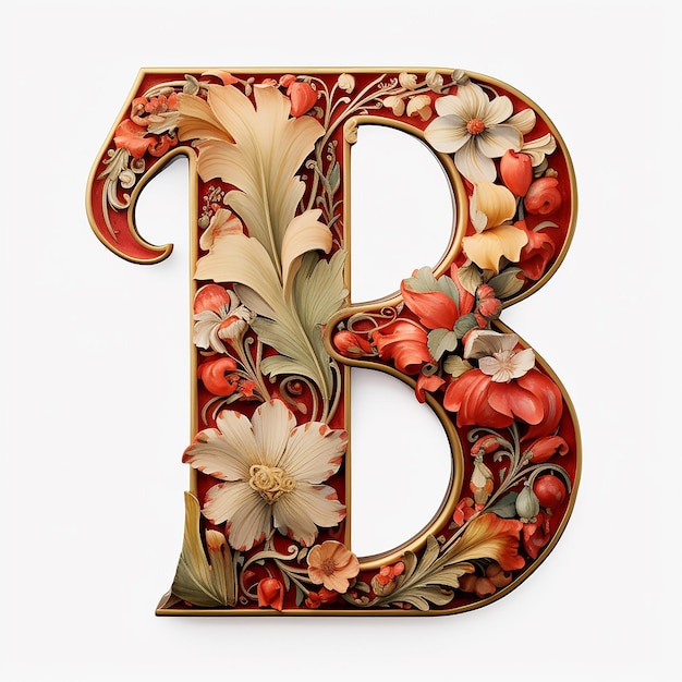 Foto een bloemrijke handgemaakte letter b op een doorzichtige achtergrond