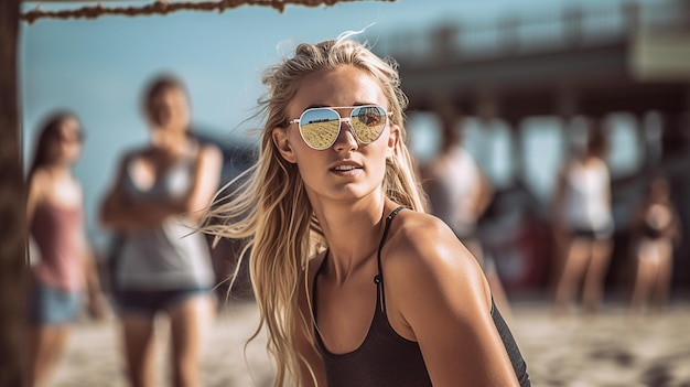 een blondine met een stijlvolle zonnebril