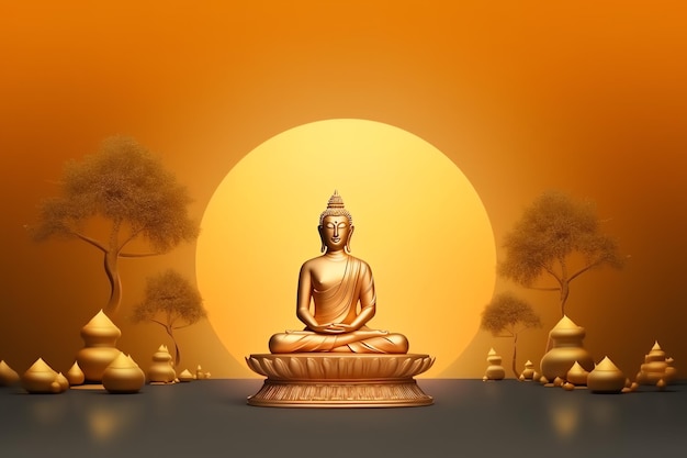 Een Boeddha zit in in vesak boeddha purnima dag met kopie ruimte Achtergrond voor vesak festival dag