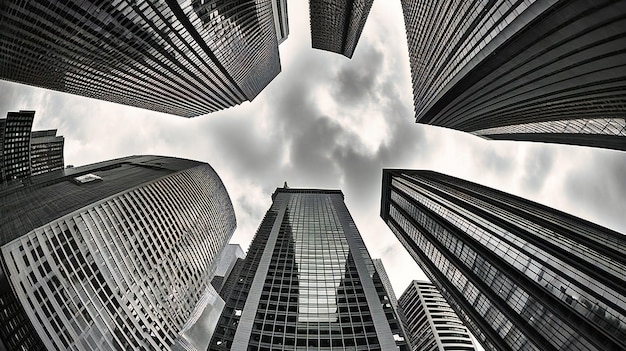 Een boeiend beeld van de interactie tussen moderne wolkenkrabbers in het financiële district en opvallende wolkenformaties