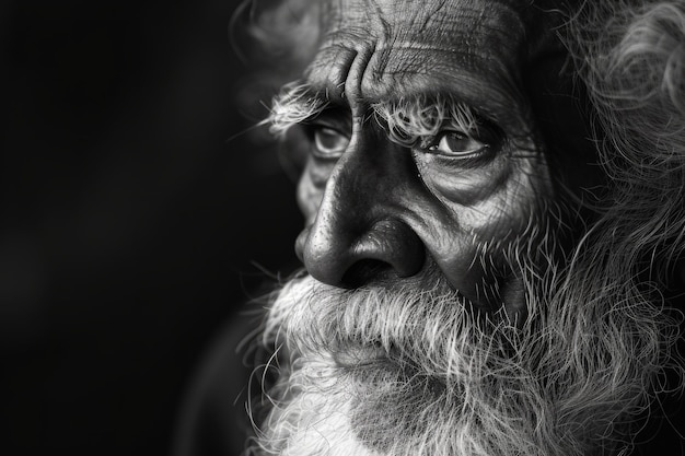 Een boeiend portret van een wijze bejaarde man die tijdloze genade en wijsheid uitstraalt