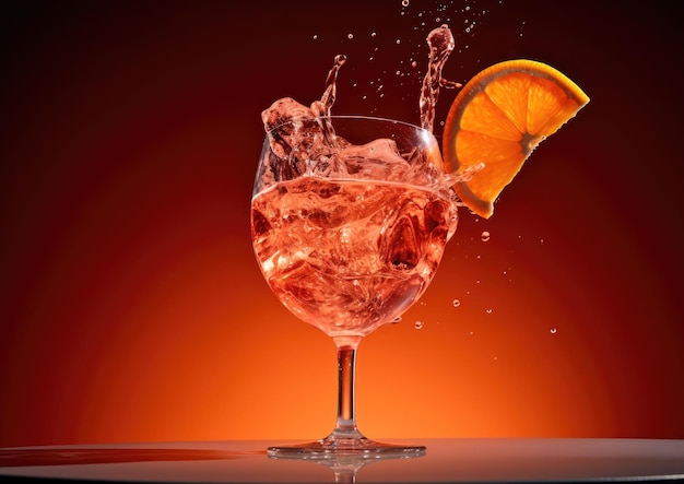 Foto een boeiend shot van aperol die in een glas wordt gegoten, waardoor een prachtig verloop in de spritz ontstaat