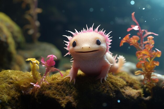 Foto een boeiende axolotl met zijn vertederende glimlach en 00027 02