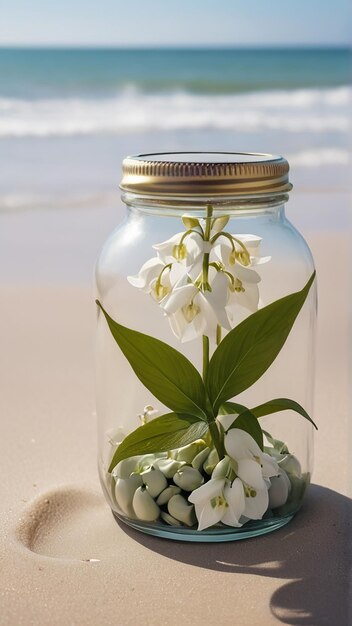 Foto een boeiende bloempot van solomons seal te midden van de sereniteit van het strand ai gegenereerd