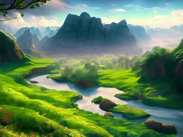 Een boeiende groene landschap achtergrond
