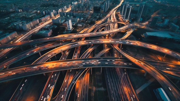 Een boeiende luchtfoto van een drukke snelweg die de naadloze orkestratie van stadsvervoer laat zien