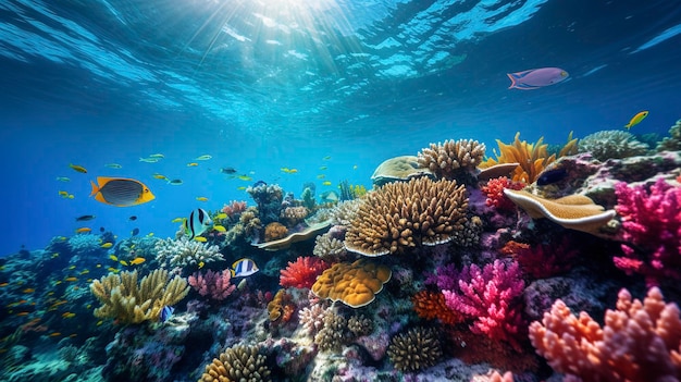 Een boeiende onderwateropname van een levendig koraalrif