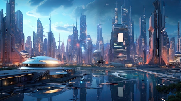Een boeiende weergave van een hightech cyberpunk stadsbeeld levendig met de helderheid van neon technologie Cyberpunk futuristische neon technologie stedelijke digitale kunst skyline gegenereerd door AI