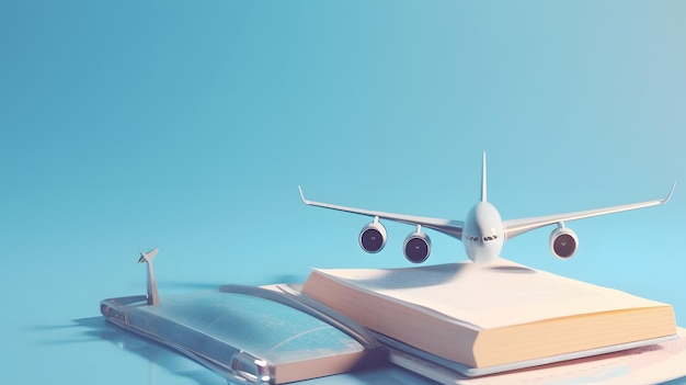 Een boek en een vliegtuig erop