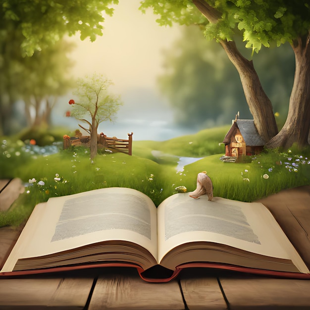 Foto een boek geopend op een pagina met een boek getiteld het verhaal van een sprookje