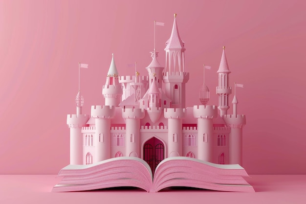 Een boek is open naar een pagina met een kasteel erop.