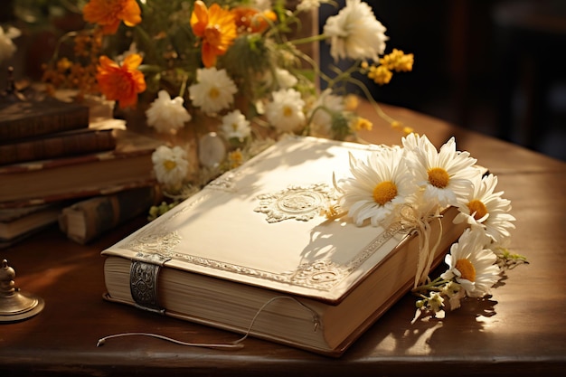 een boek met bloemen op de omslag