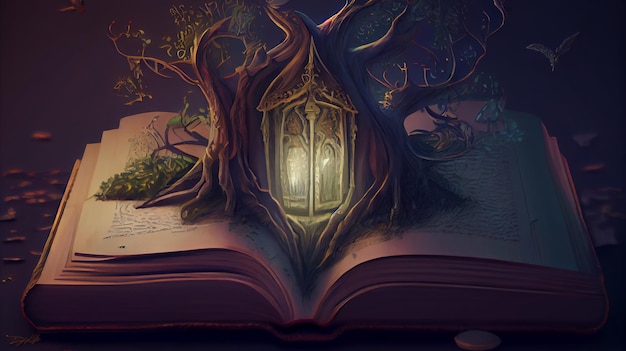 Een boek met een boom op de cover en een boek met een boom op de bovenkant.