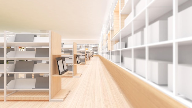 Een boekenwinkel in het gangpad van een replica van een boekwinkelmodern ontwerp3d-weergave