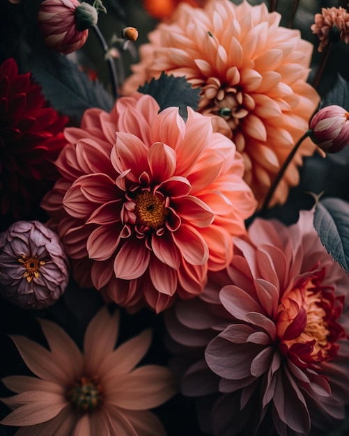 Foto een boeket bloemen in de kleuren roze en oranje