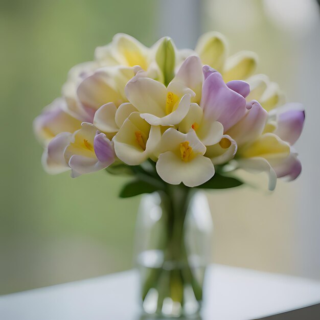 Foto een boeket bloemen in een vaas op een tafel