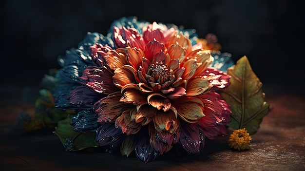 Een boeket bloemen met een donkere achtergrond
