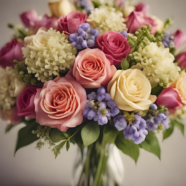 een boeket bloemen met een paarse bloem in het midden