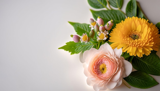 Een boeket bloemen met een witte achtergrond