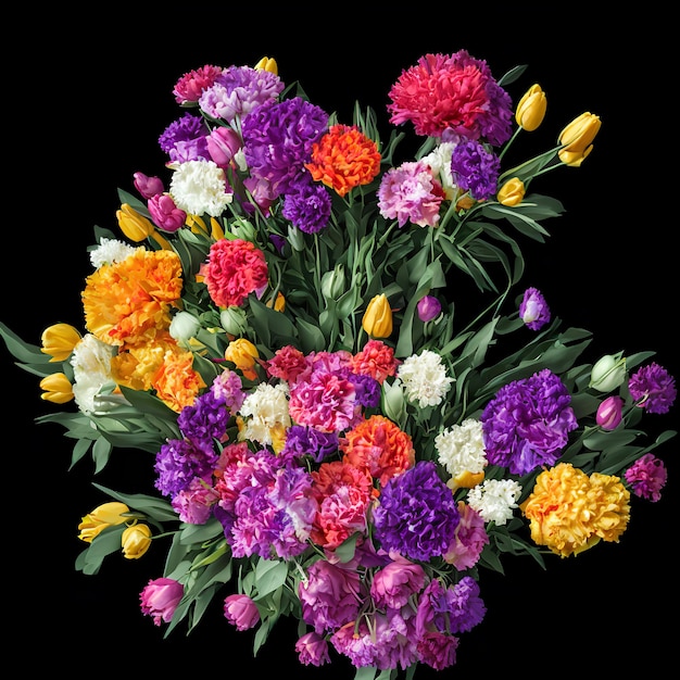 Een boeket bloemen met het woord tulpen erop