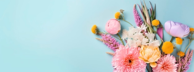 Een boeket bloemen op een blauwe achtergrond