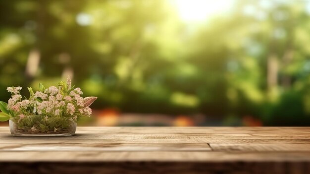 Een boeket bloemen op een houten tafel