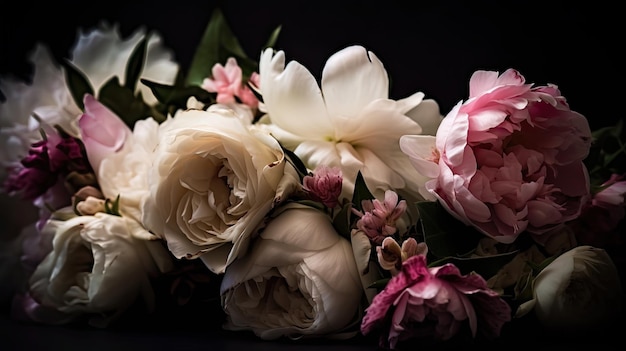 Foto een boeket bloemen op een zwarte achtergrond