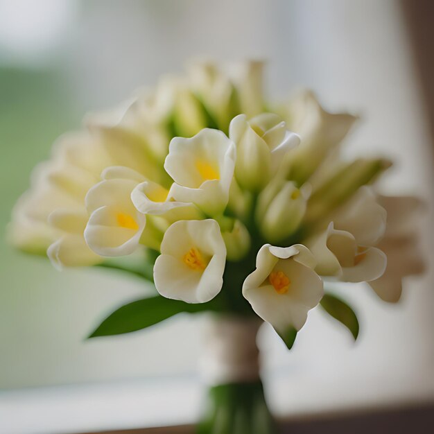 Foto een boeket bloemen voor een raam