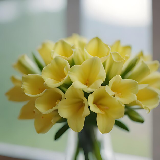 Foto een boeket gele bloemen in een vaas met een groene achtergrond