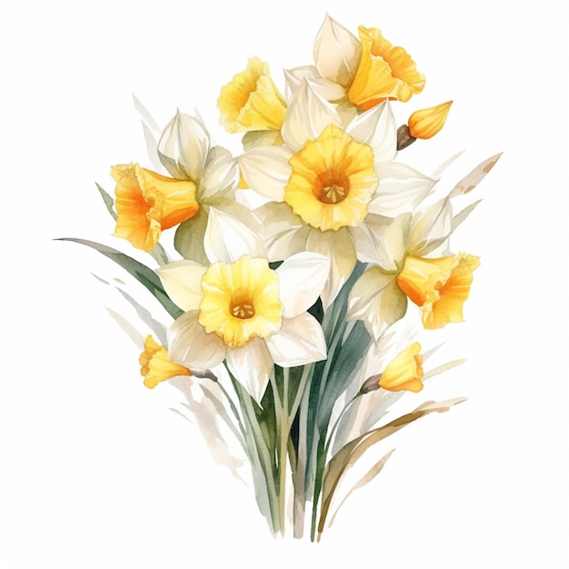 Een boeket narcissen met gele en witte bloemen.